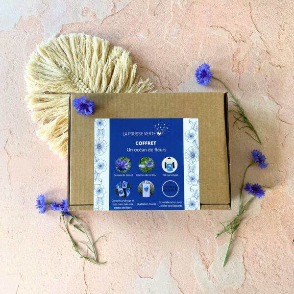 coffret océan fleurs bleues cyanotype jardinage créatif