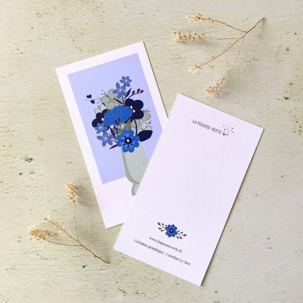 carte postale fleurs bleues bouquet illustration
