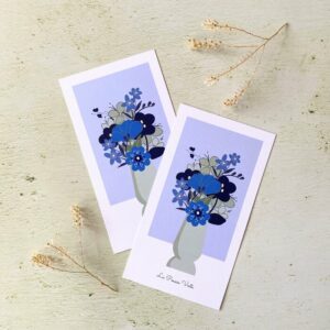 carte postale fleurs bleues bouquet illustration