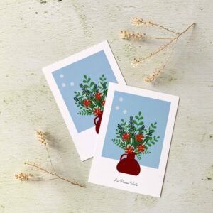 carte postale bouquet plantes hiver illustration